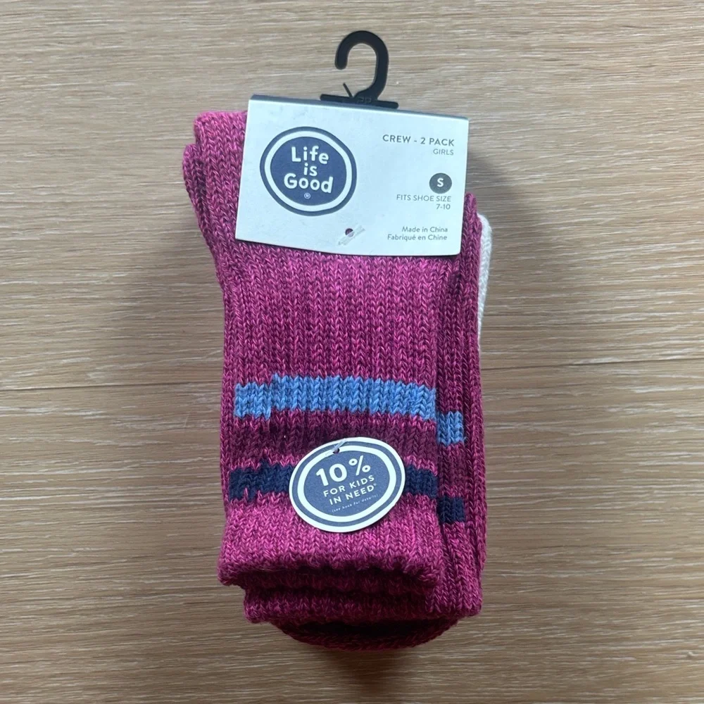 NWT Life is Good Girl's 2 Pair of Heavy Gauge Stripe Crew Socks